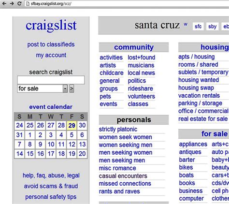 Www craigslist com santa cruz - craigslist All Housing Wanted in SF Bay Area - Santa Cruz. see also. Nurse looking for commuter room near Watsonville. $0. watsonville ... Santa Cruz, Capitola, Scotts Valley Rental Wanted. $0. Scotts Valley Rustic Mountain Shack. $0. Aptos chiropractor is looking for trade (partial trade) for housing. ...